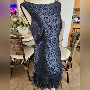 Metallic Lace and Feather Navy Cocktail Dress Sz. 4